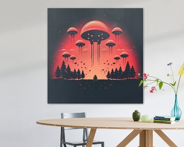 Vintage space invaders style poster by Art Bizarre