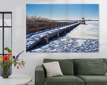 Passerelle sur le Bodden près de Wieck sur le Fischland-Darß en hiver sur Rico Ködder