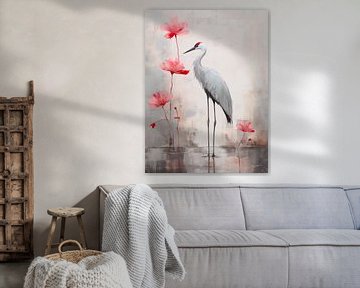 Japandi, Kraanvogel en Lotus bloemen van Caroline Guerain