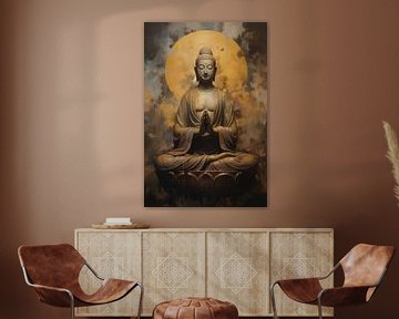 Méditation en or : Le Bouddha et le soleil radieux sur Emil Husstege