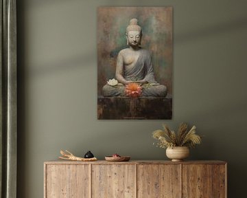 Serene Boeddha met Bloesem van Reflectie van Emil Husstege