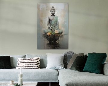 Serene Reflectie: Boeddha en de Bloesems van Emil Husstege