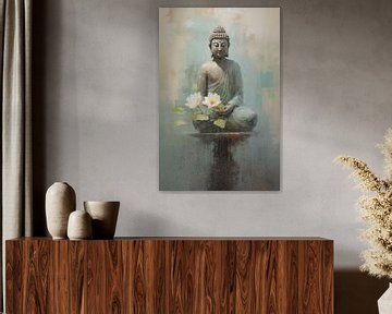 Bloeiende Reflectie: Boeddha en de Waterlelie van Emil Husstege