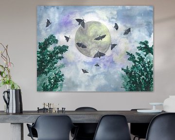 Moths in front of the moon by Sandra Steinke