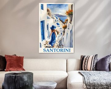 Travel Poster Santorin, Grèce sur Peter Balan