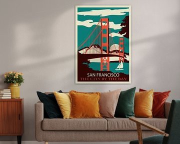 Affiche de voyage Golden Gate Bridge, San Francisco, États-Unis sur Peter Balan