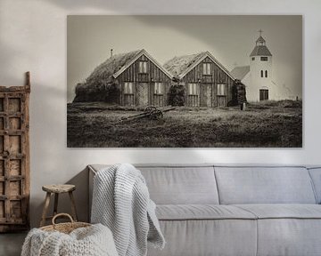 18th century farmhouse with church in Glaumbaer, Iceland. by Wim van Gerven