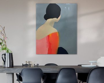Modern abstract portret in grijs, zwart, roze en oranje van Carla Van Iersel