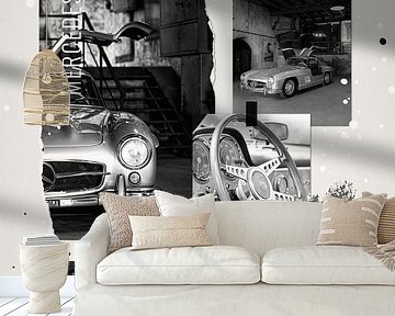 Collage Mercedes 300 SL in zwart en wit van Tilo Grellmann
