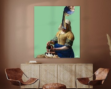 Vermeer zusjes popart Meisje met de Parel, Melkmeisje - groen