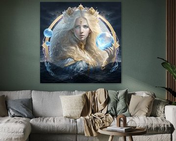 Magie des profondeurs - Impression sur toile carrée avec princesse des mers