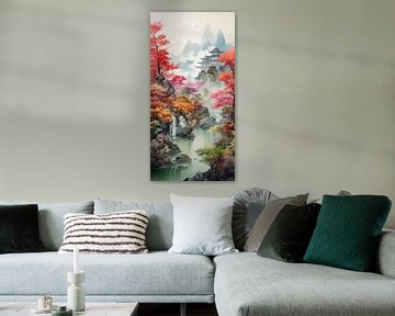 Très beau paysage avec de l'eau et des montagnes dans le style asiatique sur Art Bizarre