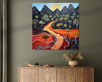 Peinture autochtone de la rivière sur Virgil Quinn - Decorative Arts