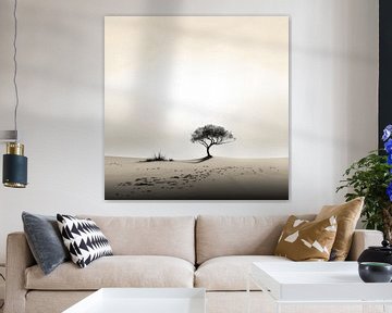 Splendeur silencieuse : Un arbre dans les dunes sur Karina Brouwer
