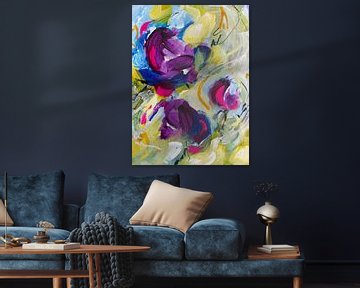 Purple petunia - colourful abstract flower painting by Qeimoy