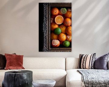 Still life of juicy citrus fruit in an antique painting frame by Fenja Jon-Blaauw - Studio Foek