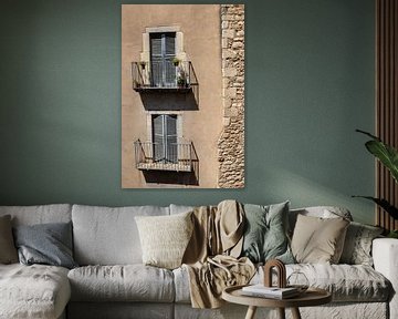two balconies with light blue Louvre doors by Sandra Hogenes
