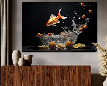 Still life Goldfish with dark background by Digitale Schilderijen