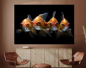 Un contact visuel enchanteur : Quatre poissons d'or sur Digitale Schilderijen