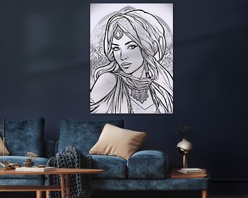 Arabische schoonheid als potloodtekening van A.D. Digital ART