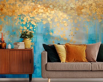 Abstract, blauw en goud - minimalisme van Joriali Abstract