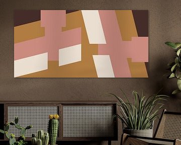 70s Retro funky geometrisch abstract patroon in roze, goud, bruin, wit