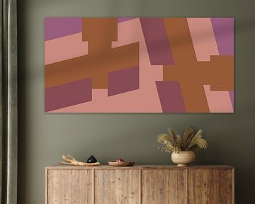 70s Retro funky geometrisch abstract patroon in roze, paars, terra van Dina Dankers
