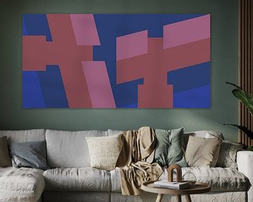 70s Retro funky geometrisch abstract patroon in kobaltblauw, rood, lila van Dina Dankers
