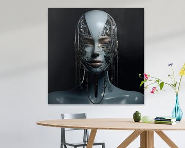 Digital erstellt sehr schöne sexy Frau mit bizarren Fetisch Maske in High Fashion Stil von Art Bizarre