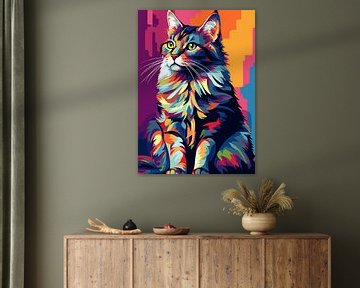 Chat Animal WPAP Pop Art Color Style sur Qreative