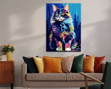 Katze Tier WPAP Pop Art Farbe Stil von Qreative