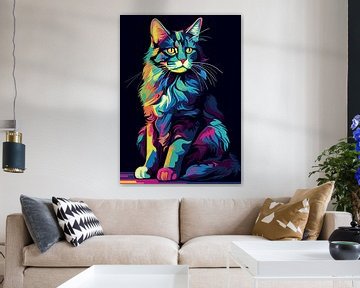 Cat Animal WPAP Pop Art Color Style by Qreative