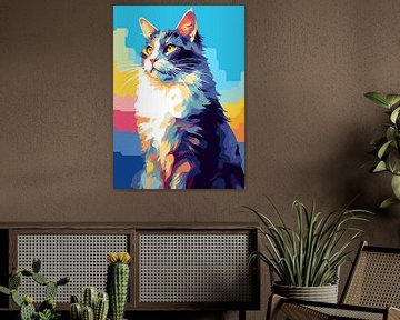 Chat Animal WPAP Pop Art Color Style sur Qreative