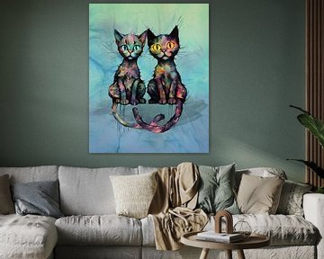 Eine Zeichnung von zwei niedlichen Katzen von Bianca Wisseloo