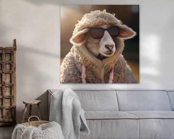 Mouton cool avec lunettes de soleil et pull en laine sur YArt