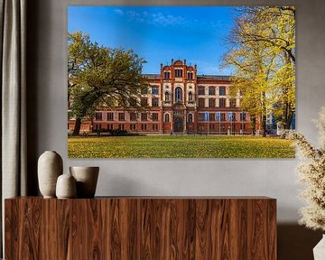 View of the university in the Hanseatic city of Rostock in autumn