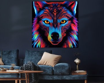 Neonkunst eines Wolfes 3 von Johanna's Art