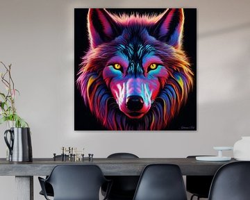 Neonkunst eines Wolfes 2 von Johanna's Art