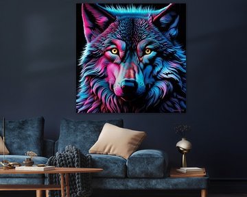 Neon Art of a Wolf 1 by Johanna's Art