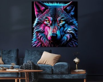 Art néon d'un loup 1 sur Johanna's Art