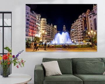 Night shot of fountain in Valencia by Dieter Walther