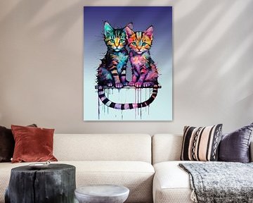 Een kleurige afbeelding van twee leuke katten