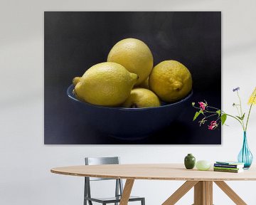 Citrons dans un bol en céramique bleue Nature morte Food Photography sur Western Exposure