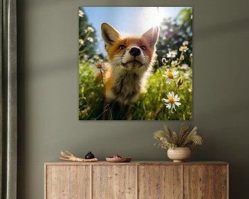 Renard dans une prairie fleurie sur YArt