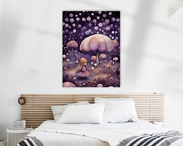 Aquarelle forêt de champignons magiques sur haroulita