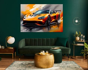 Super sportwagen in oranje contrasttekening van A.D. Digital ART