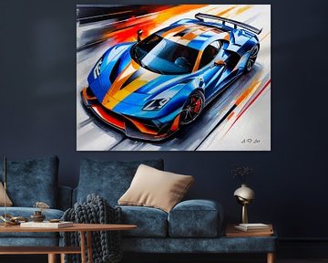 Supersportwagen bovenaanzicht als gekleurde tekening van A.D. Digital ART