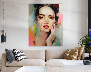 Modern and abstract portrait in pastel colours by Carla Van Iersel