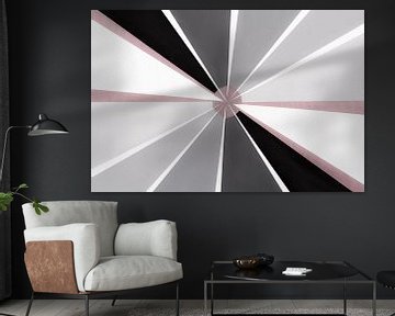 Geometrisch patroon van lijnen in zwart wit en roze van Lisette Rijkers