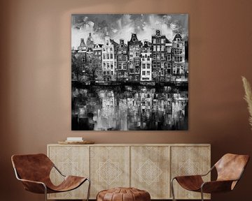 Peinture d'Amsterdam en noir et blanc sur Preet Lambon